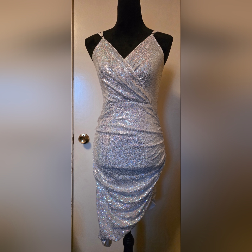 Grace Karin Sparkling Sequins Silver Party Cocktail Dress Sz S Pre-owned